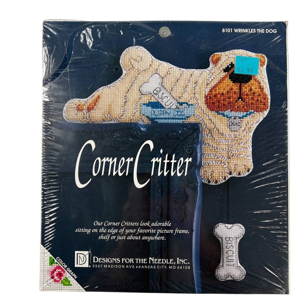 Design For The Needle Corner Critter Cross Stitch Kit Wrinkles The Dog #8101